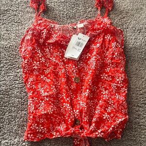 Roxy Vibrant Red Camisole with White Floral Design